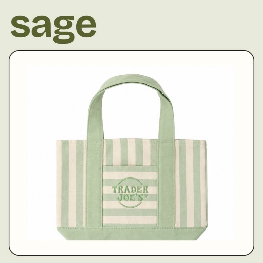 Trader Joe’s green stripe summer mini canvas tote NWT